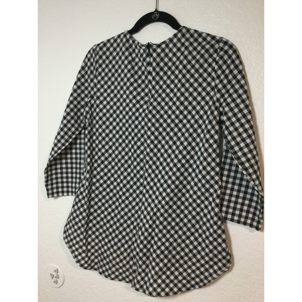 Tie-Front Top 3/4 Sleeve Black White Checkered Blouse‎ Size  L - Picture 4 of 5